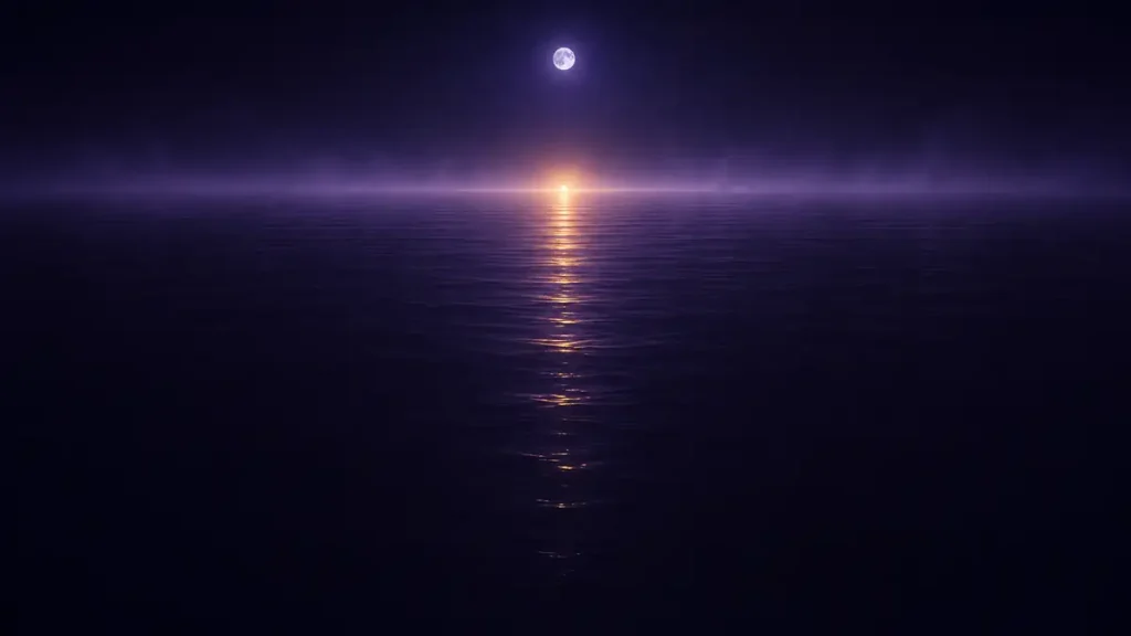 417 Hz sacral chakra music, warm golden light over a calm night ocean