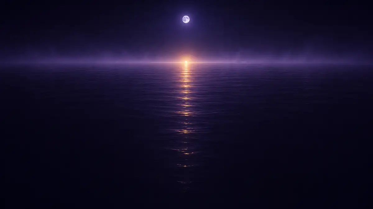 417 Hz sacral chakra music, warm golden light over a calm night ocean